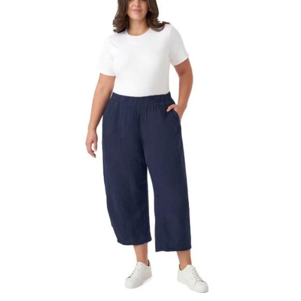 Edited x Hunter McGrady Gauze Barrel Pant Women 5X Seaborne Navy High Rise Crop